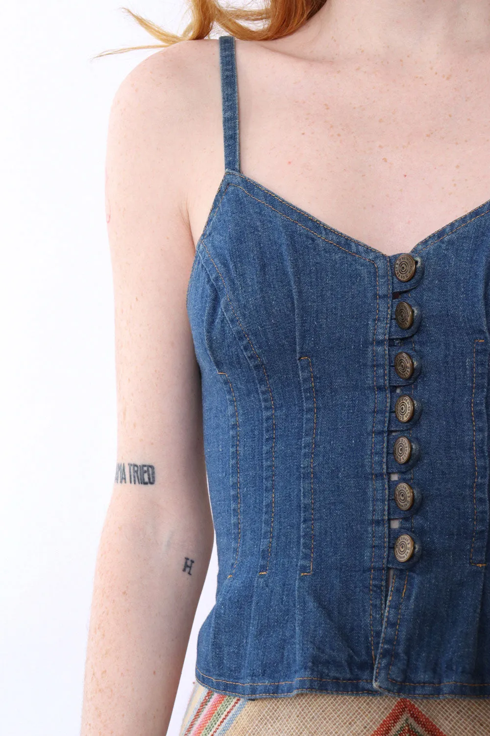 70s Denim Button Bustier XS