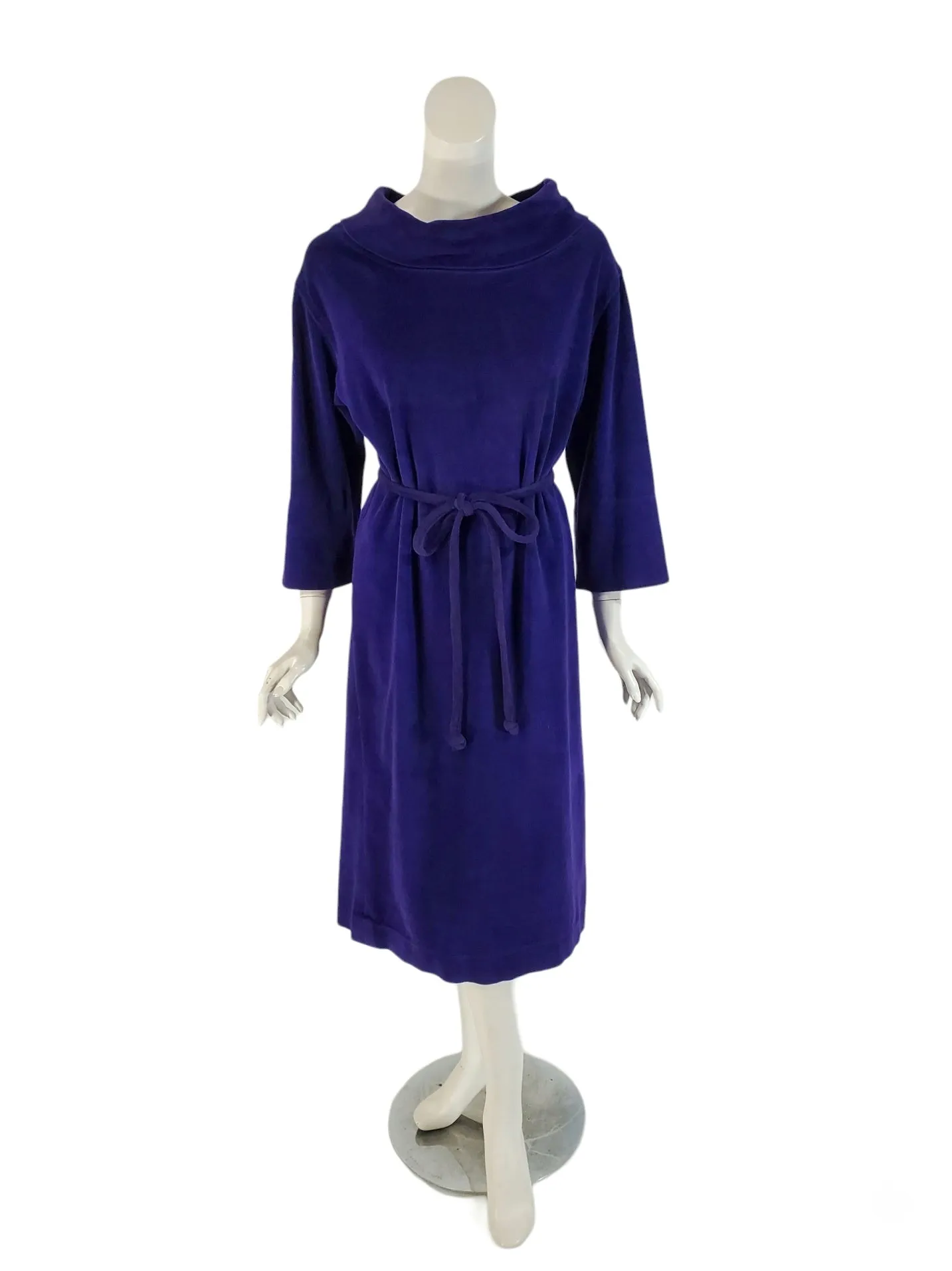 70s Purple Velour Turtleneck Shift Dress - sm, med, lg