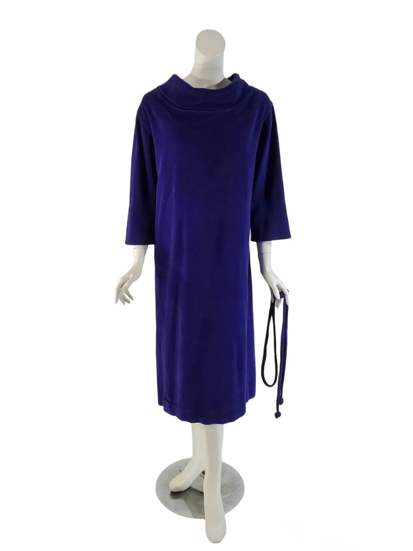 70s Purple Velour Turtleneck Shift Dress - sm, med, lg