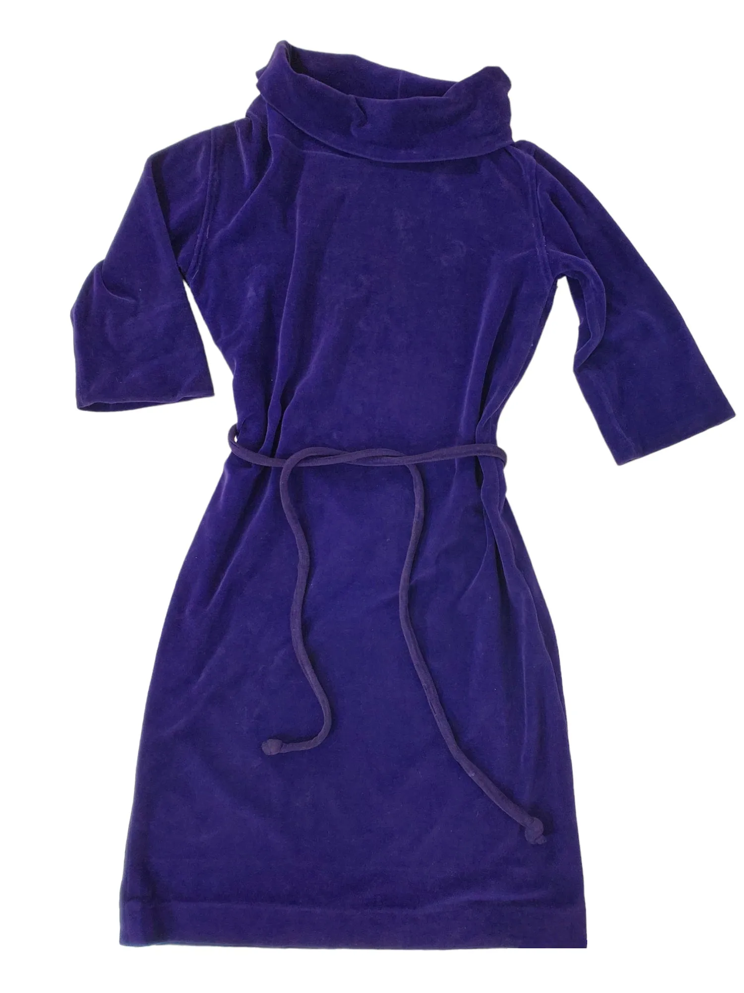 70s Purple Velour Turtleneck Shift Dress - sm, med, lg