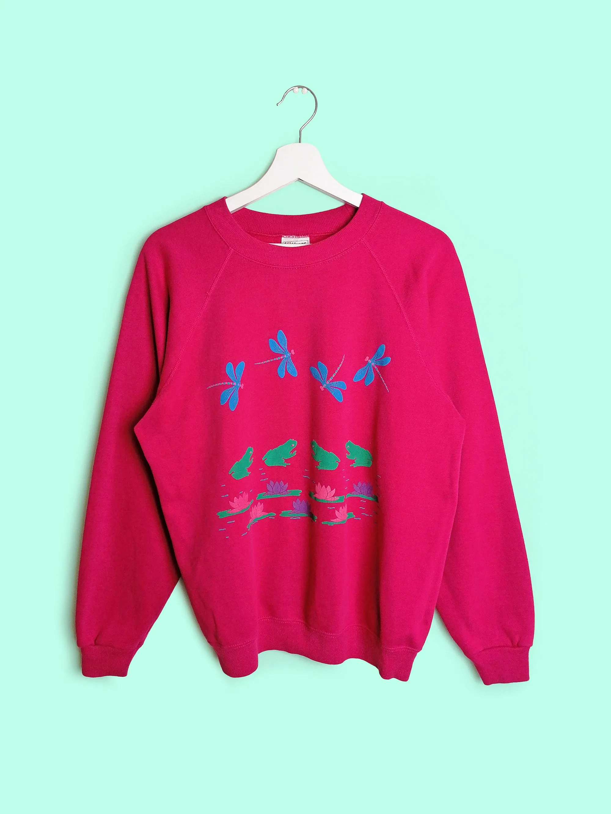 80's 90's HANES Sweatshirt Puff Print Frogs - size M-L