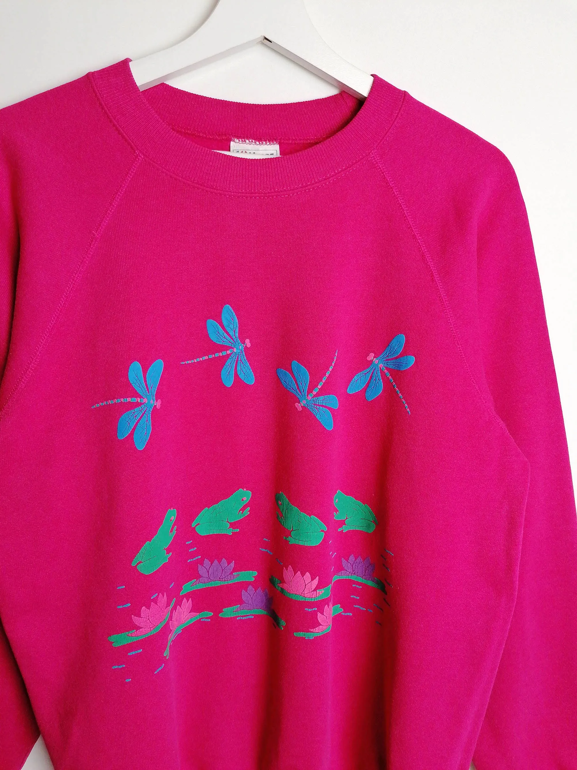 80's 90's HANES Sweatshirt Puff Print Frogs - size M-L