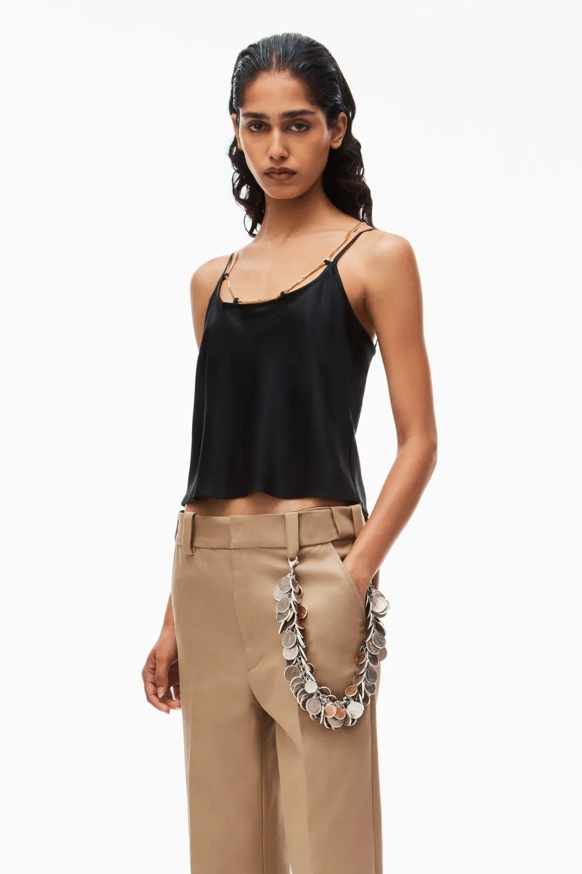 Alexander Wang Chain Neck Silk Cami Top - Black