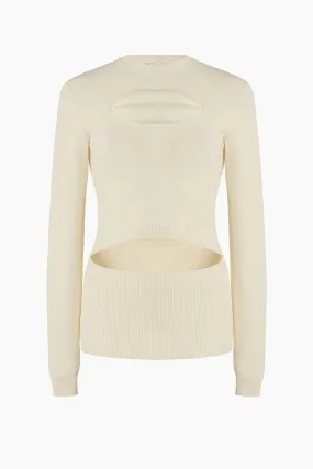 A.W.A.K.E Mode Knit Top with Front Cut Out and Lip Appliqué - Ivory