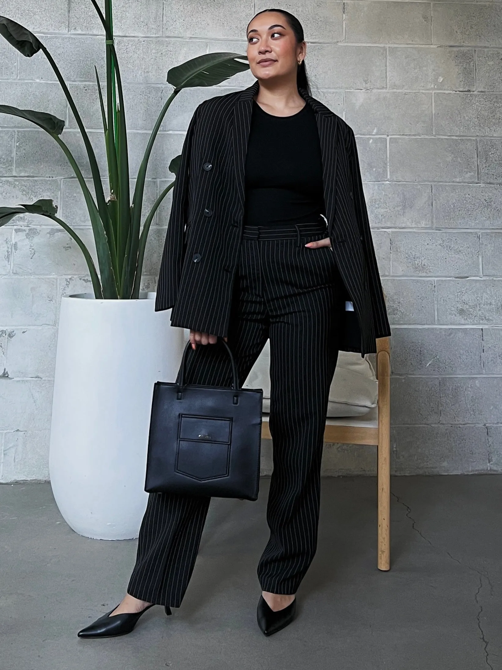 BLACK TAPE Straight Leg Pinstripe Trouser