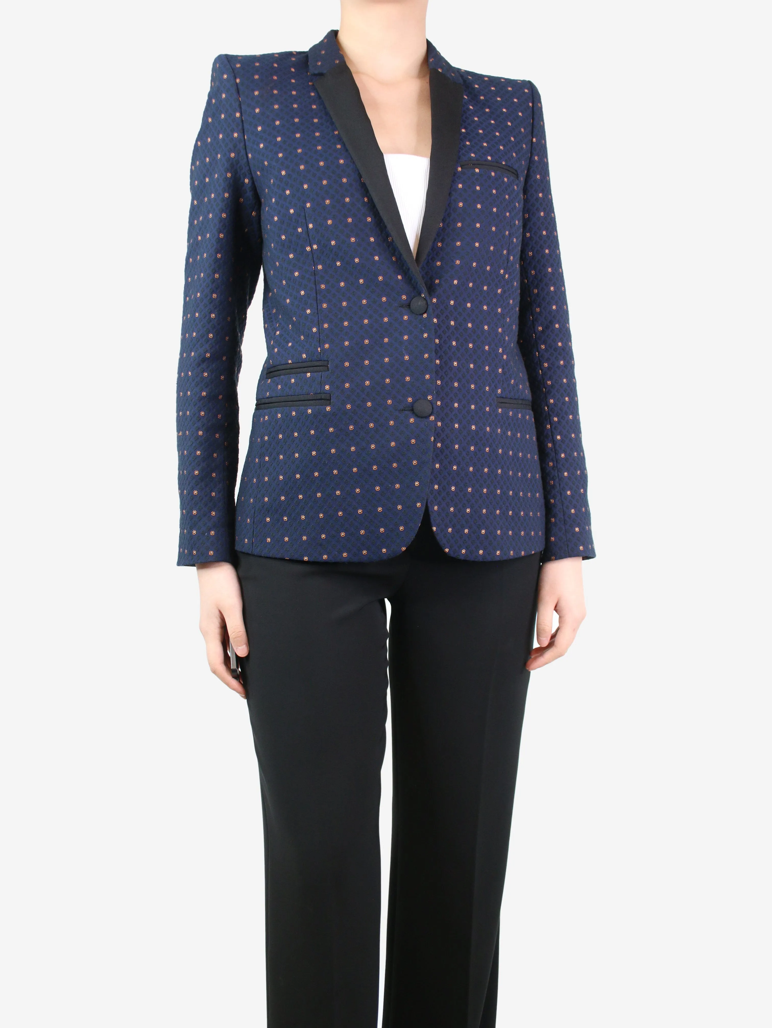 Blue jacquard patterned blazer - size UK 10