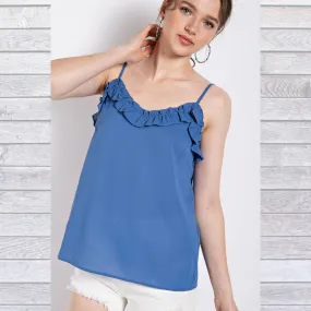 Blue Ruffle Cami Top S-L