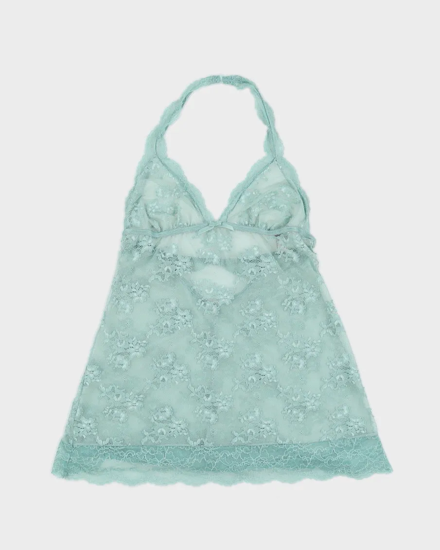 Blue Victoria's Secret Halterneck Lace Cami - S