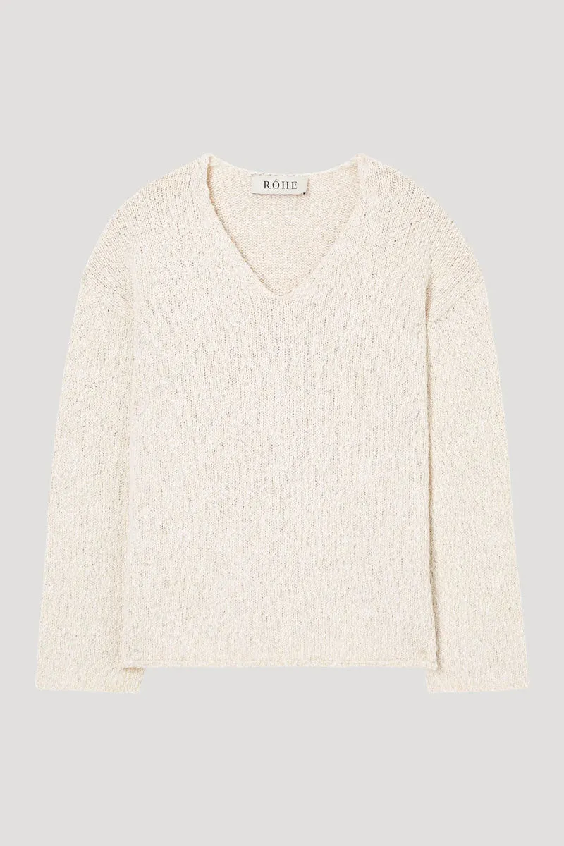 Boucle Knitted V-Neck Sweater - Cream