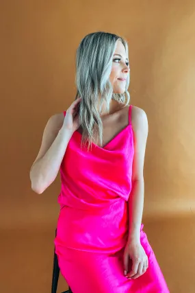 Carmen Electric Pink Cowl Neck Satin Cami