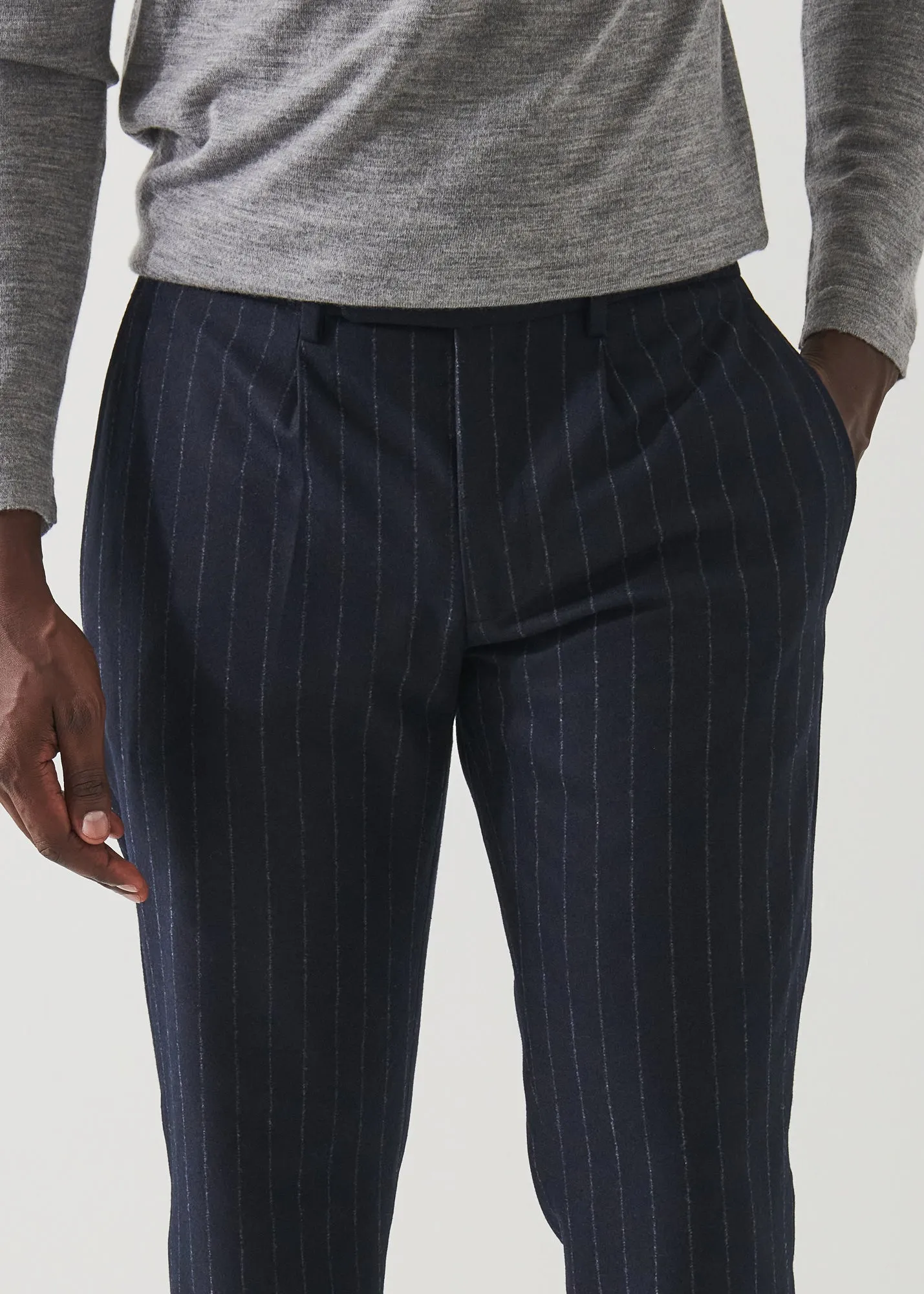 CHALK STRIPE WOOL DRAWSTRING PANT