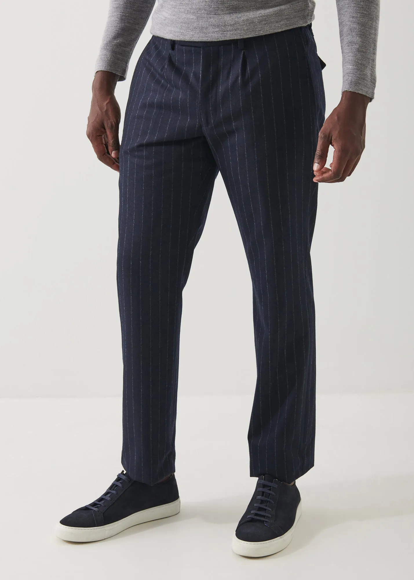 CHALK STRIPE WOOL DRAWSTRING PANT