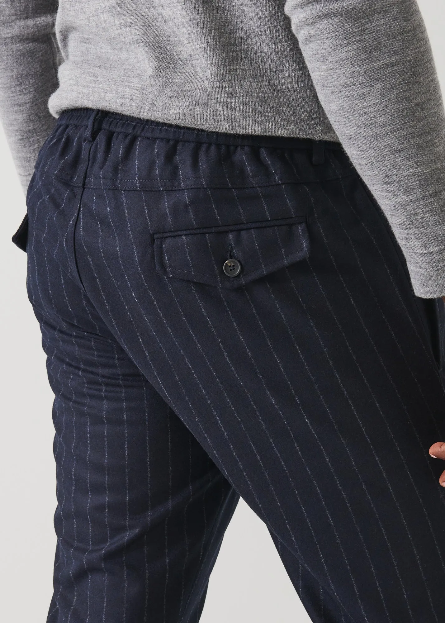 CHALK STRIPE WOOL DRAWSTRING PANT