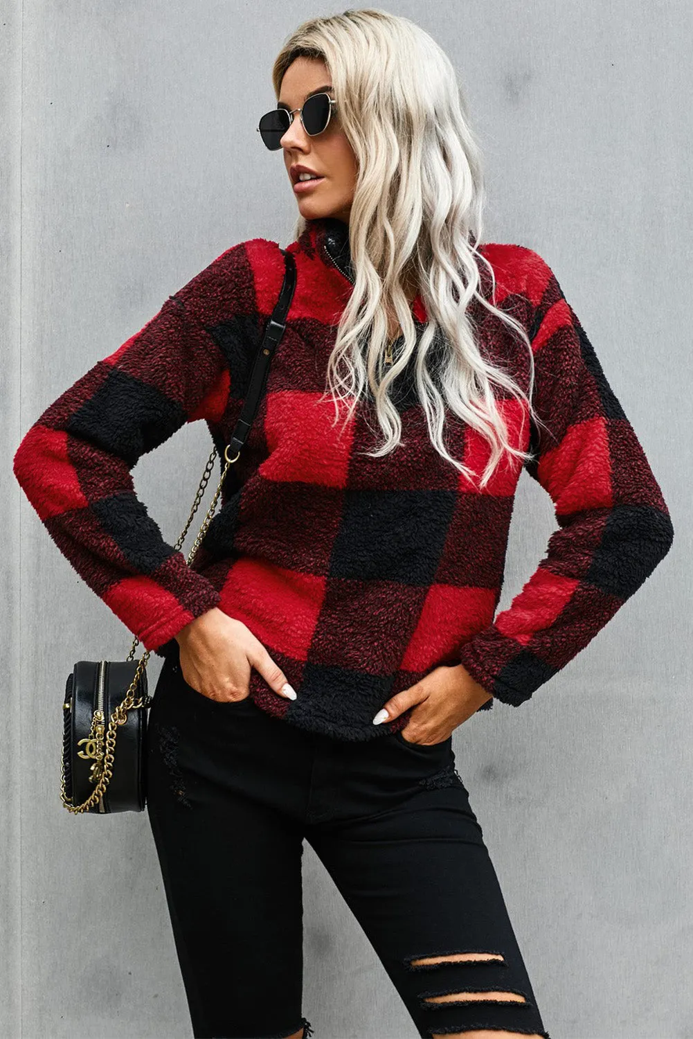 Checkered Half Zip Pullover