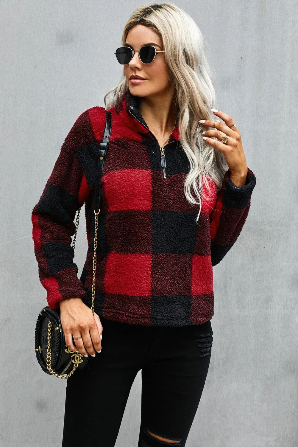 Checkered Half Zip Pullover