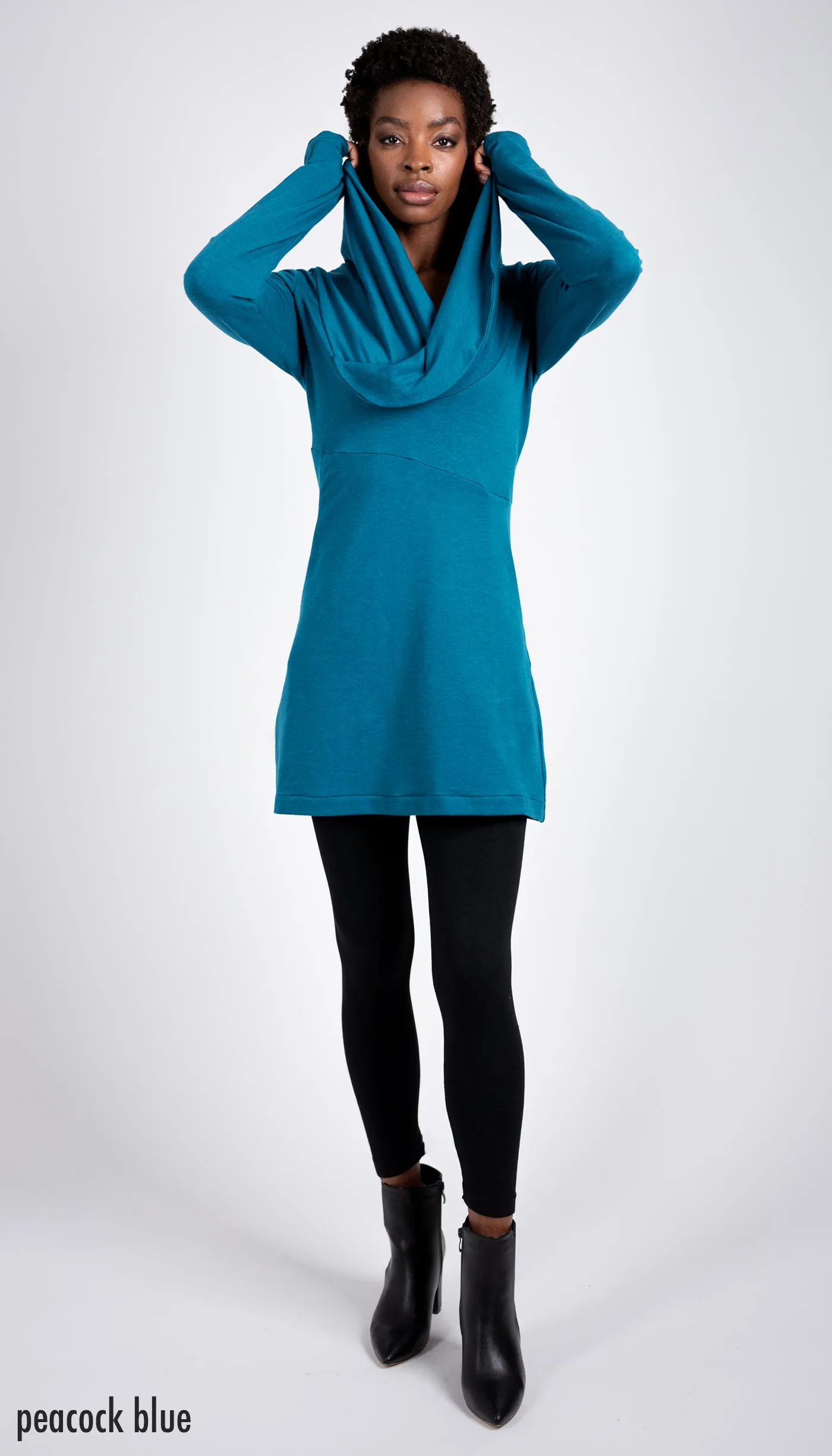 Cowl neck tunic dress/ Aqua Teal