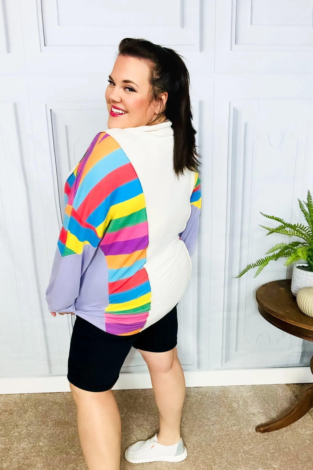 Feeling Bold Lilac Multicolor Stripe Collared V Neck Pullover