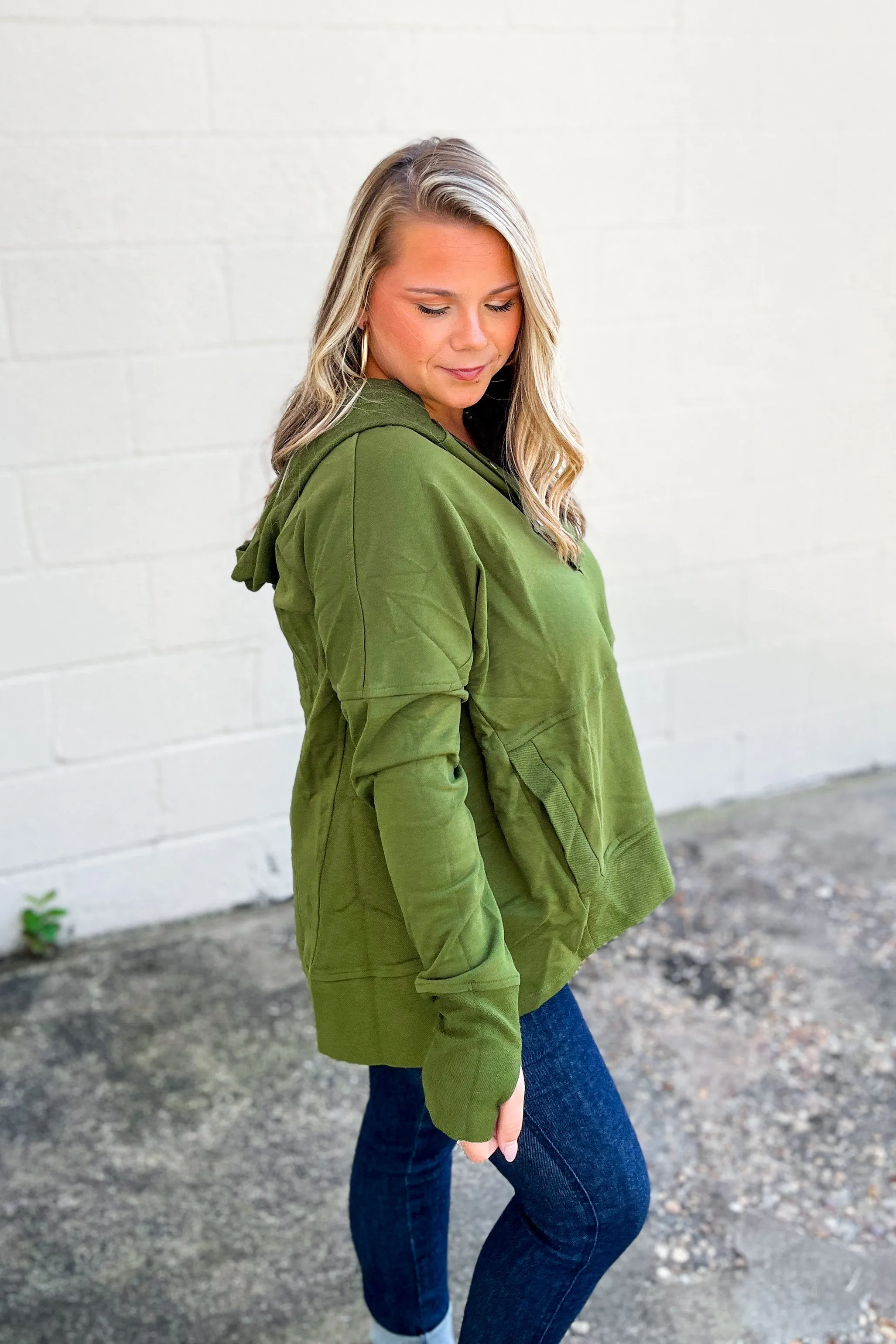 Found A Way Pullover Hoodie Top, Olive