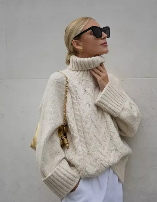 Ganni Cream Cotton-blend Turtleneck Jumper UK L/XL