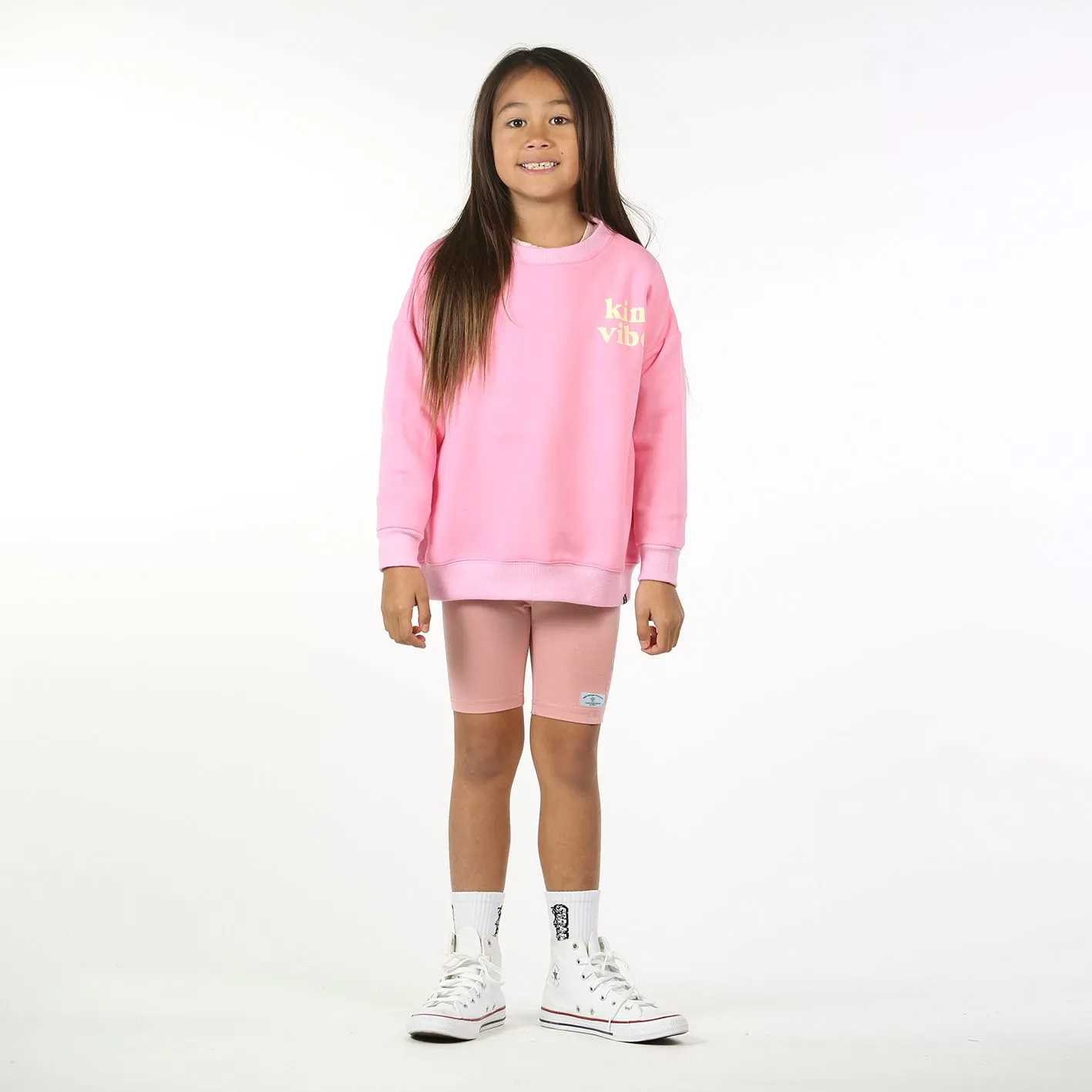 High-Schoolers Pink Crew Neck Sweatshirt with Kind Vibes Design