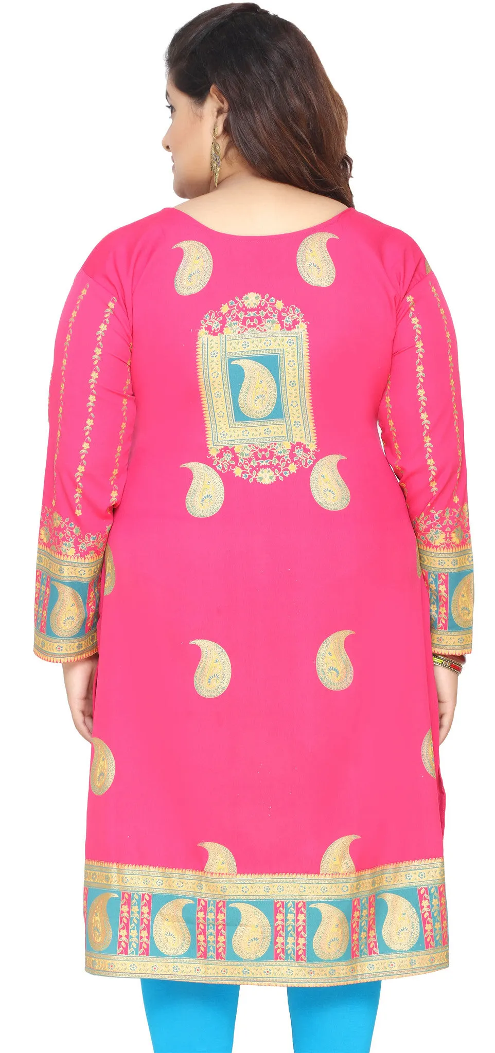 India Tunic Long Top Kurti Womens Plus Size Indian Clothes (Pink)