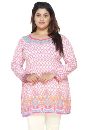 India Tunic Top Kurti Womens Printed Plus Size Indian Clothes (Pink)