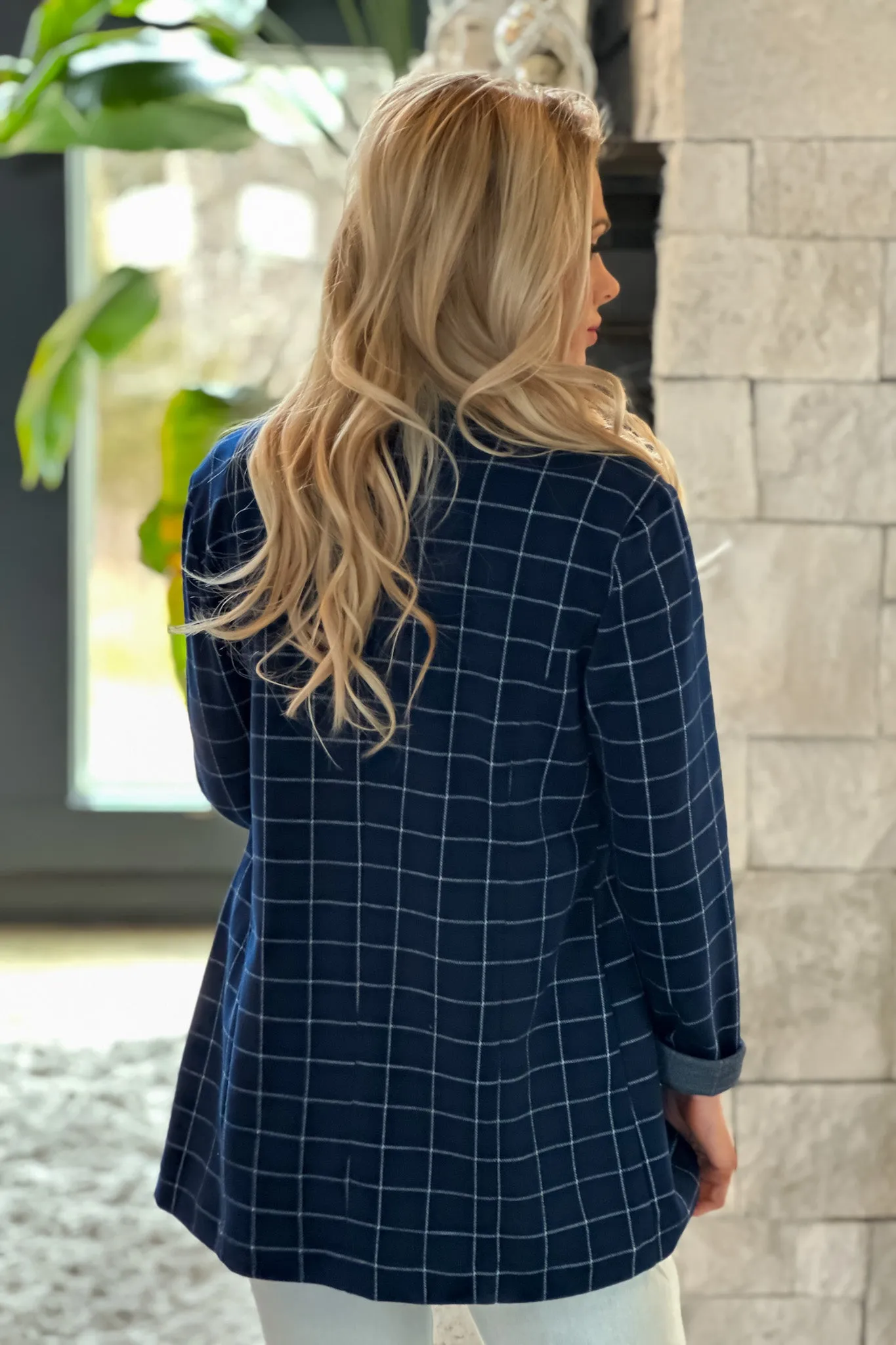 Liverpool Federal Boyfriend Plaid Blazer : Navy