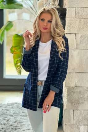 Liverpool Federal Boyfriend Plaid Blazer : Navy