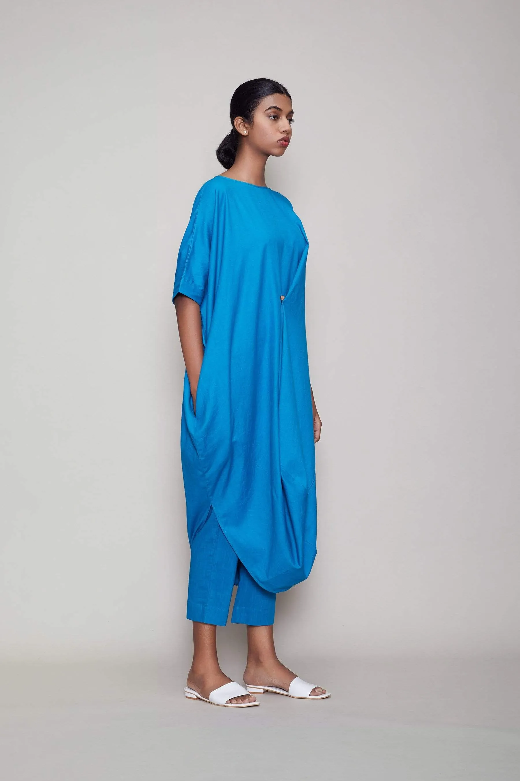 Mati Cowl Button Tunic - Blue