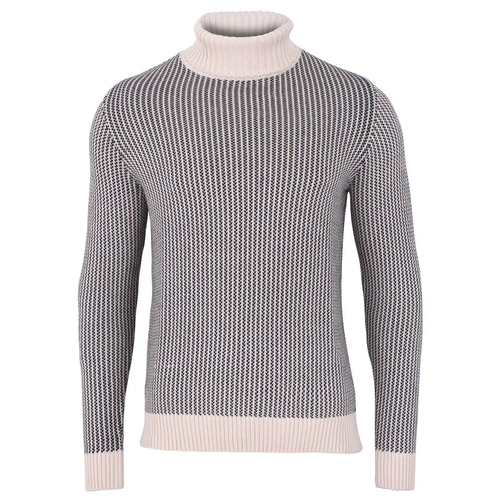 Mens Cotton Fisherman Tuck Stitch Roll Neck Jumper