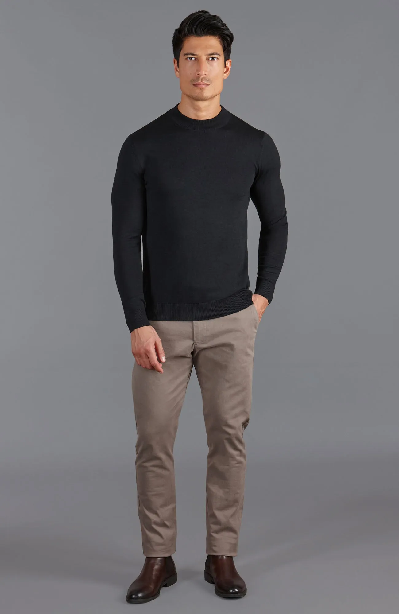 Mens Extra Fine Merino Narrow Mock Turtleneck Jumper