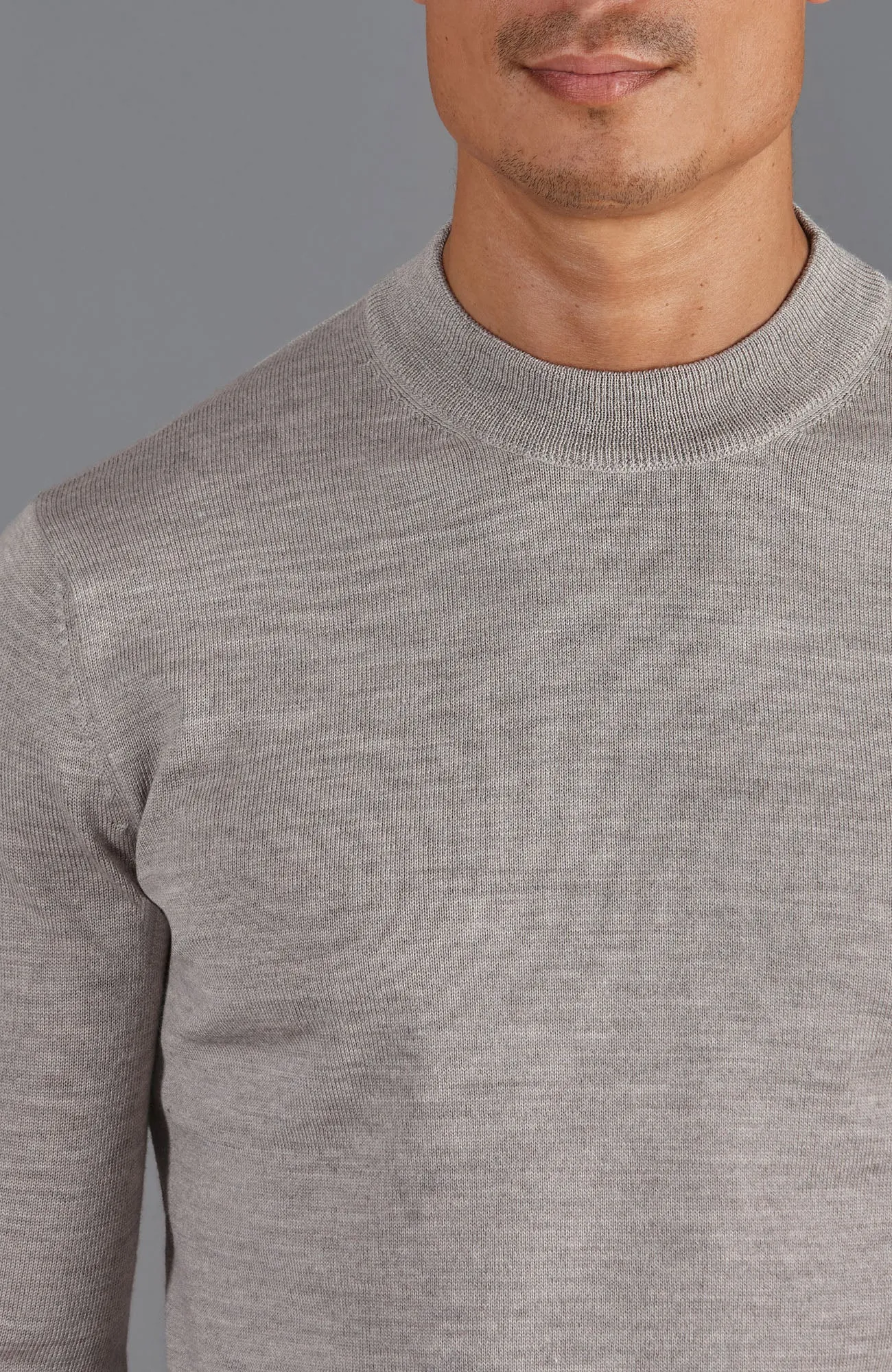 Mens Extra Fine Merino Narrow Mock Turtleneck Jumper