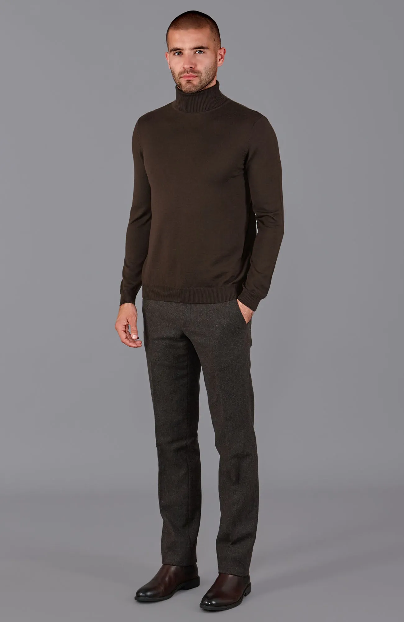 Mens Extra Fine Merino Wool Roll Neck Jumper