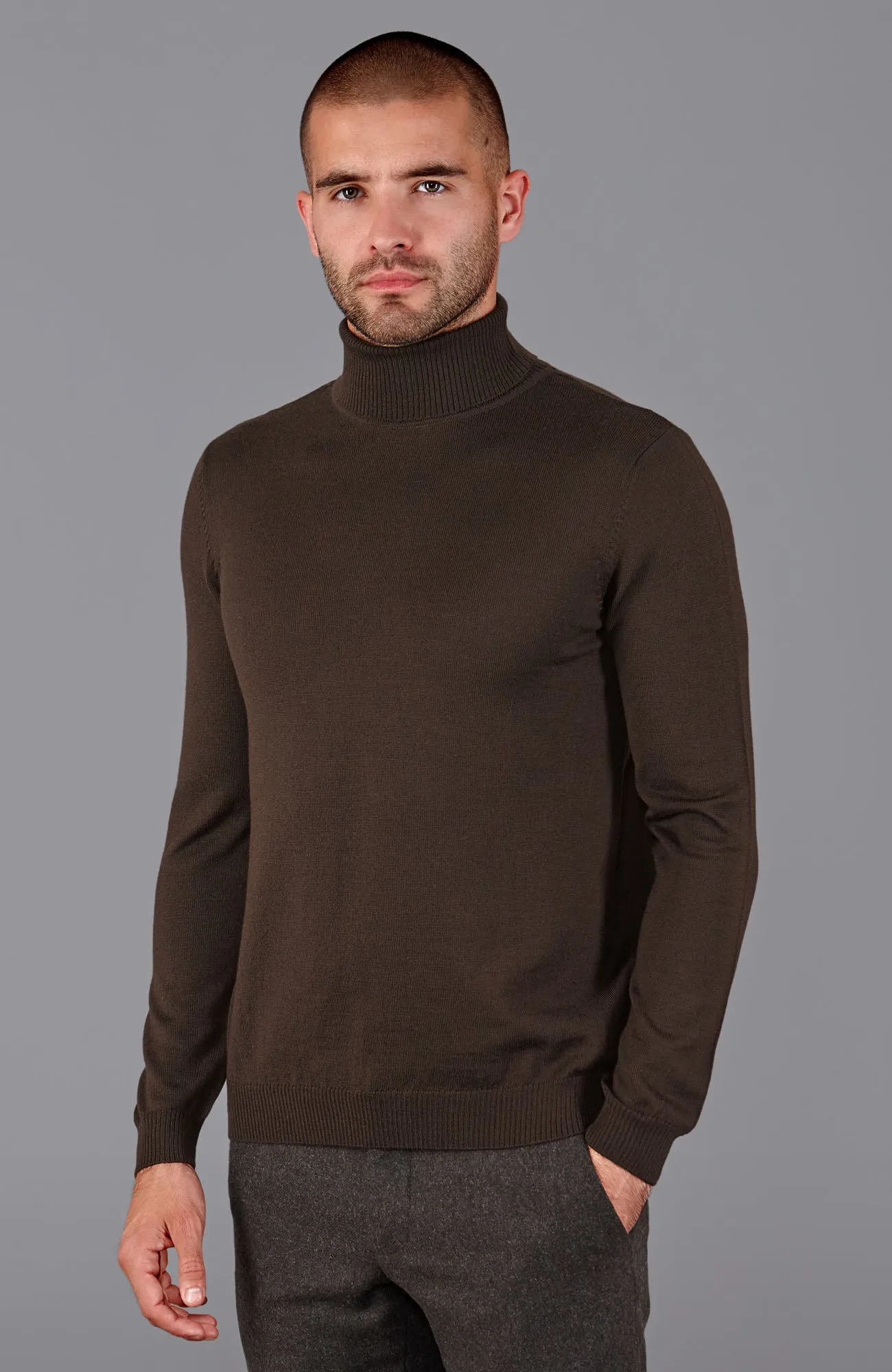 Mens Extra Fine Merino Wool Roll Neck Jumper