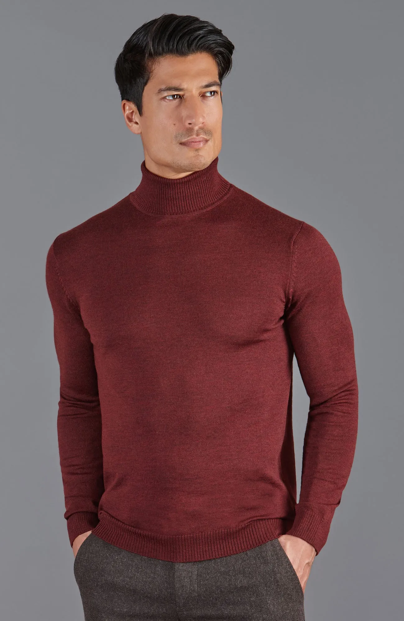 Mens Extra Fine Merino Wool Roll Neck Jumper