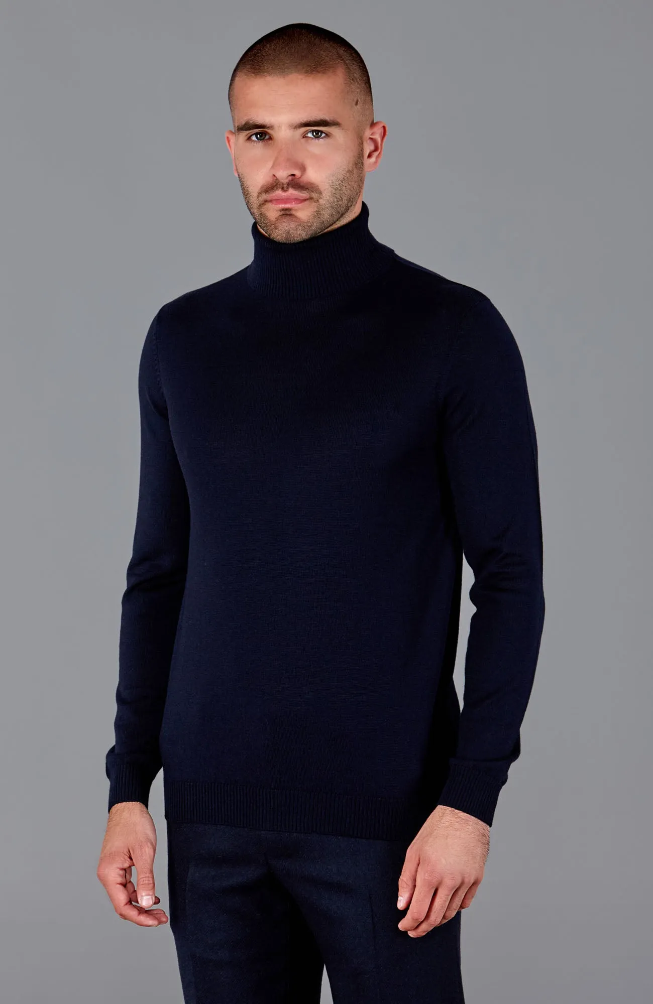 Mens Extra Fine Merino Wool Roll Neck Jumper