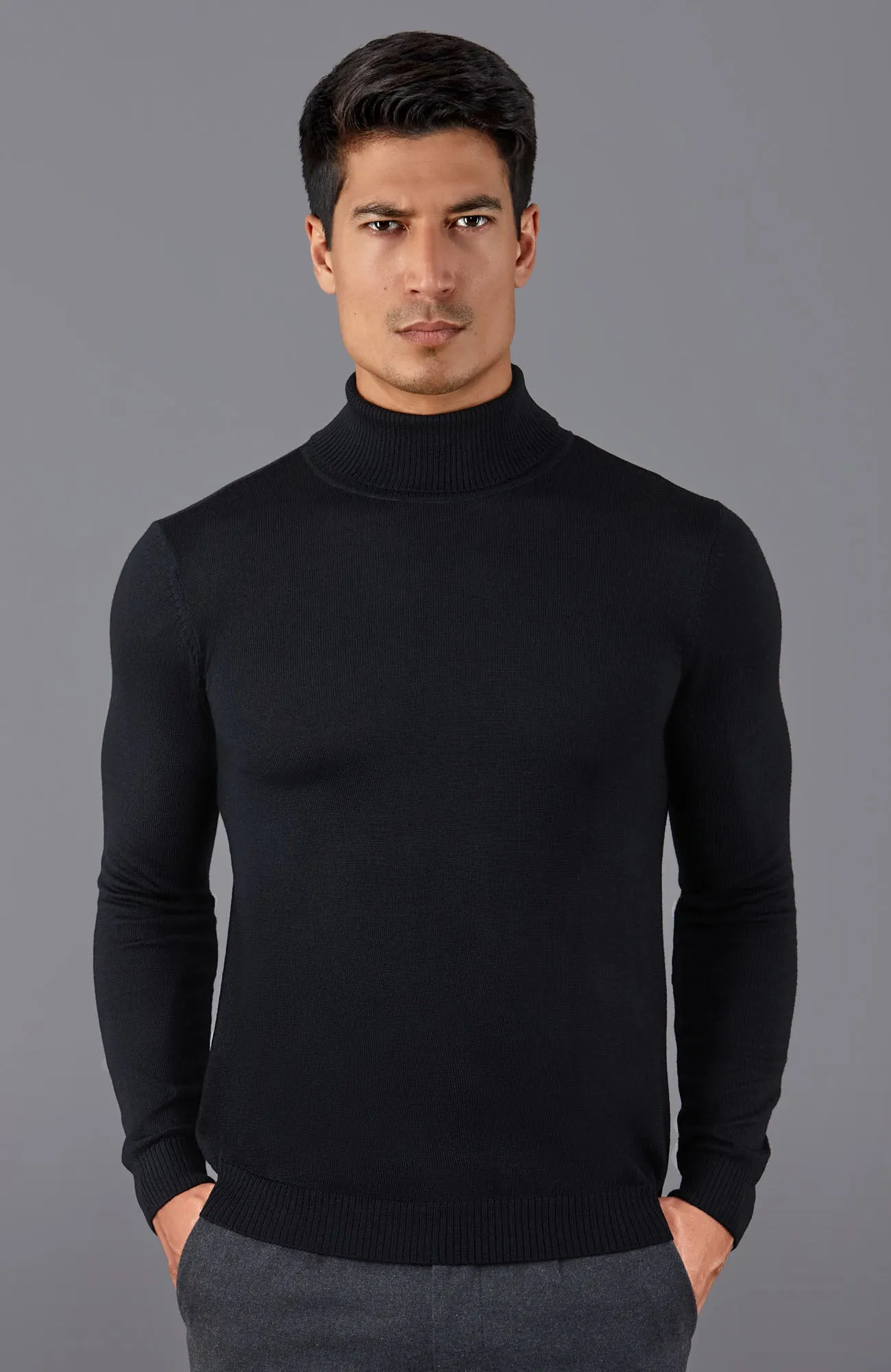 Mens Extra Fine Merino Wool Roll Neck Jumper