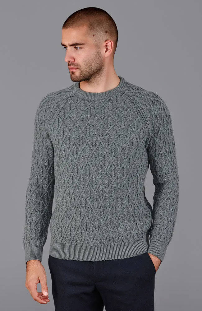 Mens Heavyweight Cotton Diamond Rope Cable Jumper