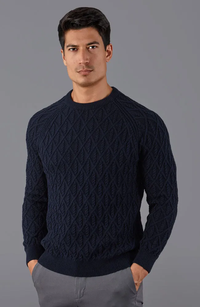 Mens Heavyweight Cotton Diamond Rope Cable Jumper