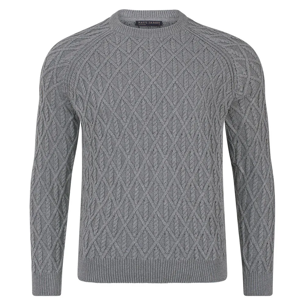 Mens Heavyweight Cotton Diamond Rope Cable Jumper