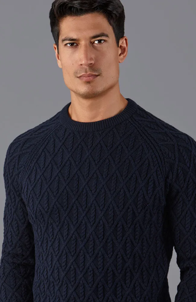 Mens Heavyweight Cotton Diamond Rope Cable Jumper