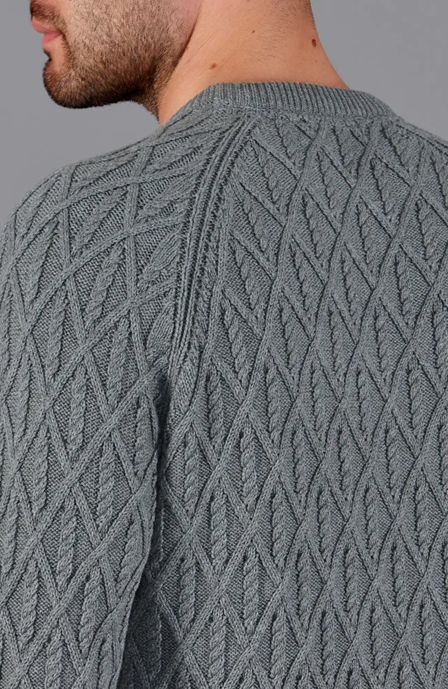 Mens Heavyweight Cotton Diamond Rope Cable Jumper