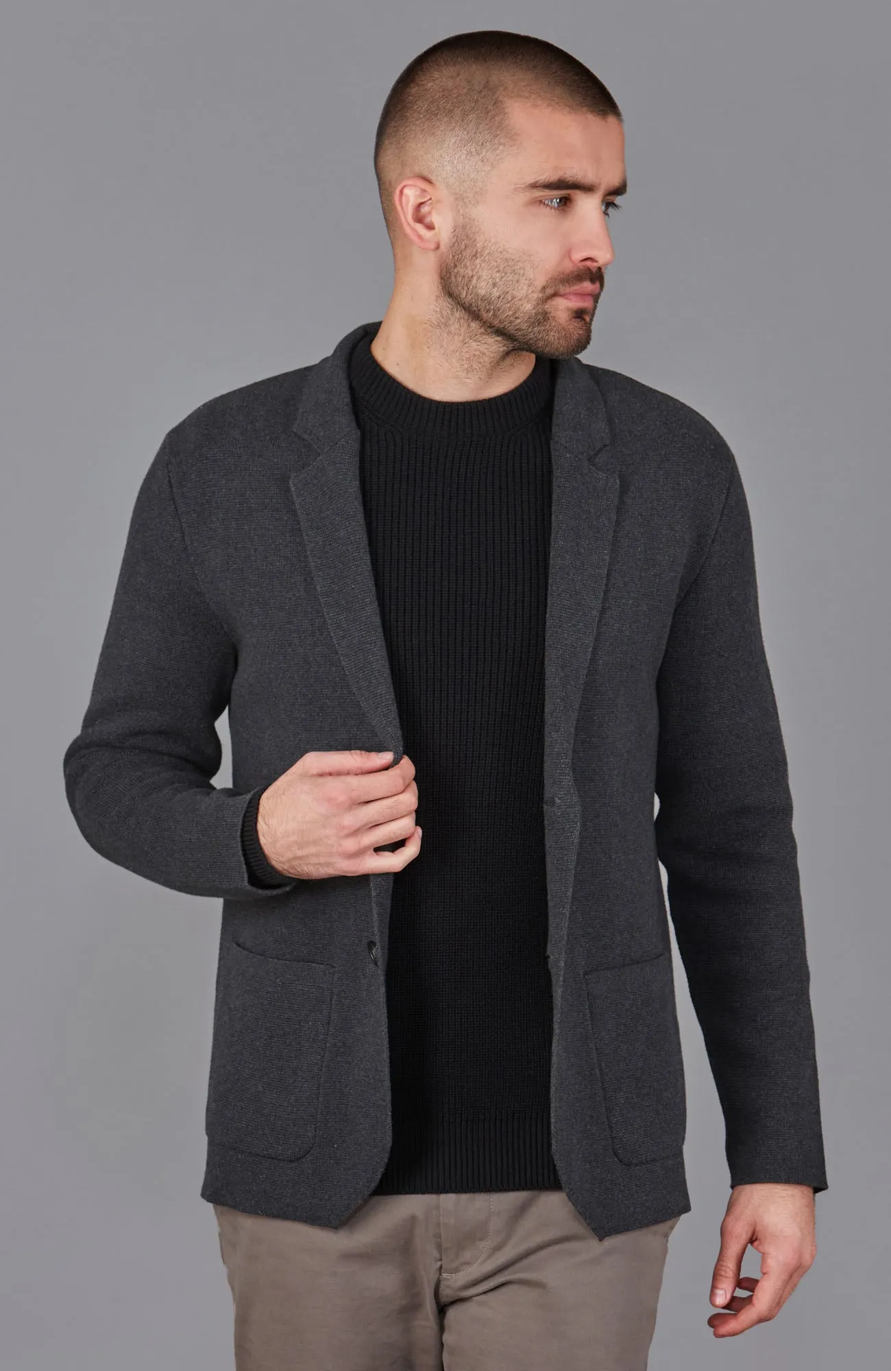 Mens Midweight Cotton Deconstructed Knitted Blazer