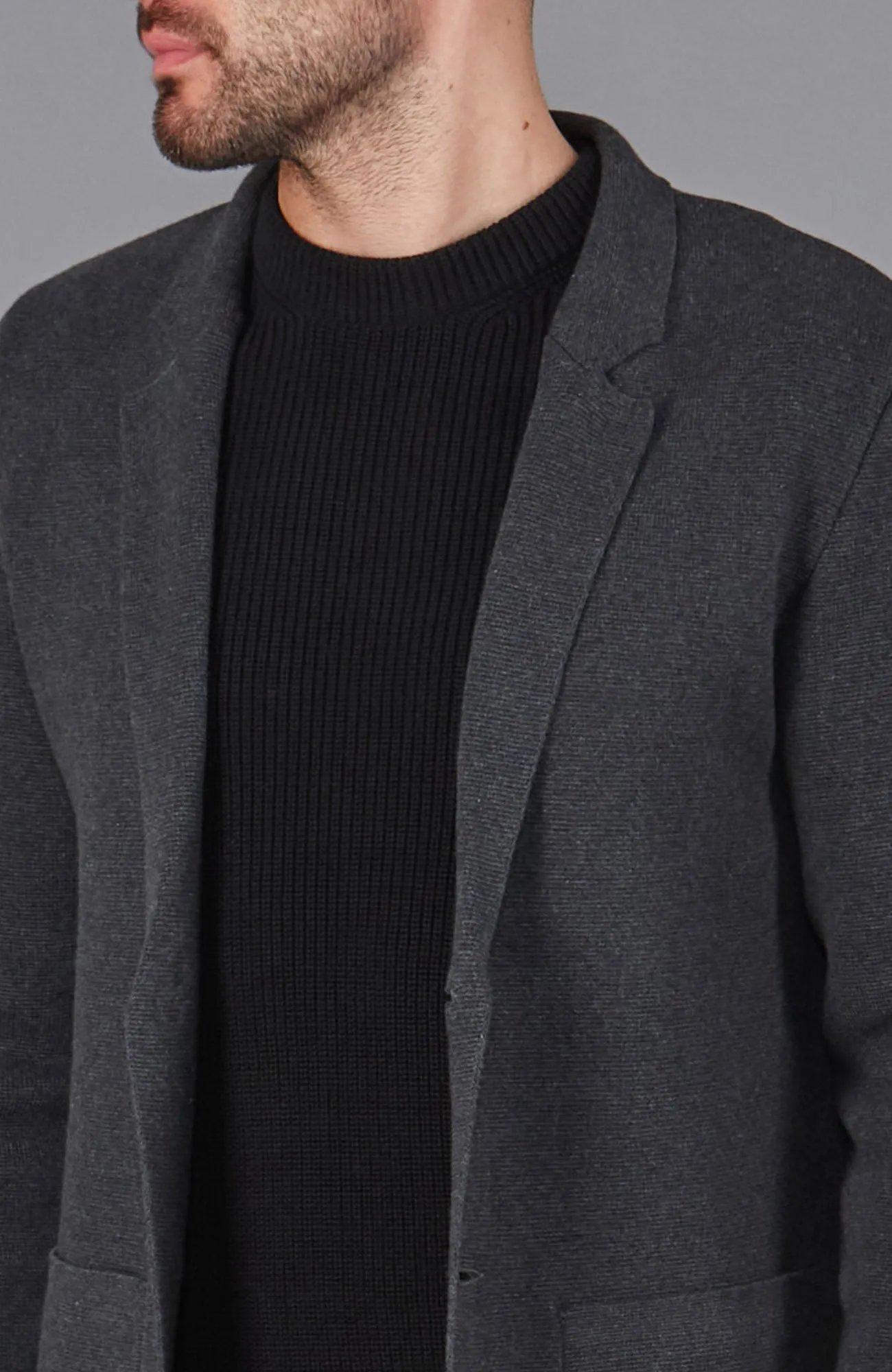 Mens Midweight Cotton Deconstructed Knitted Blazer