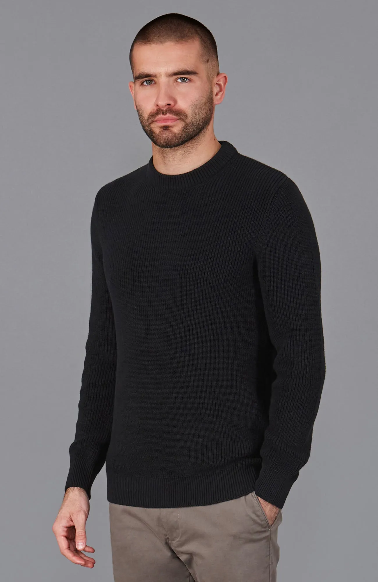 Mens Midweight Cotton Fisherman Rib Jumper