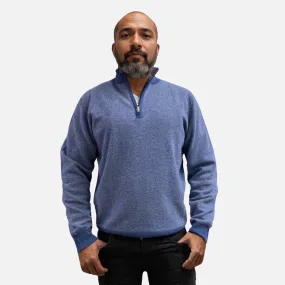 Merino Wool Birdseye Quarter Zip Pullover Sweater for Men - Nordic Blue - Classic Fit