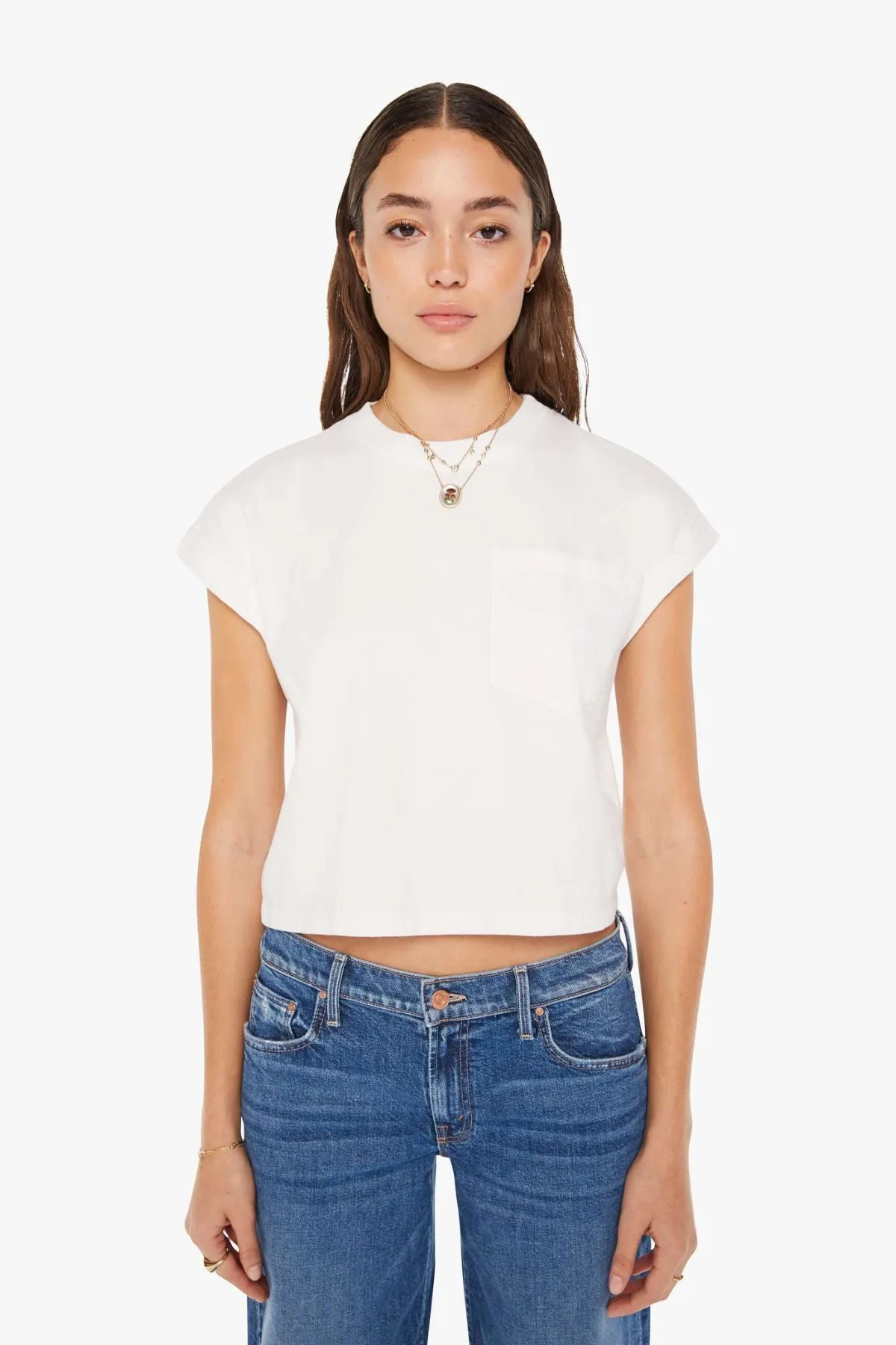 Mother Denim The Keep on Rolling Pocket Tee - Bright White