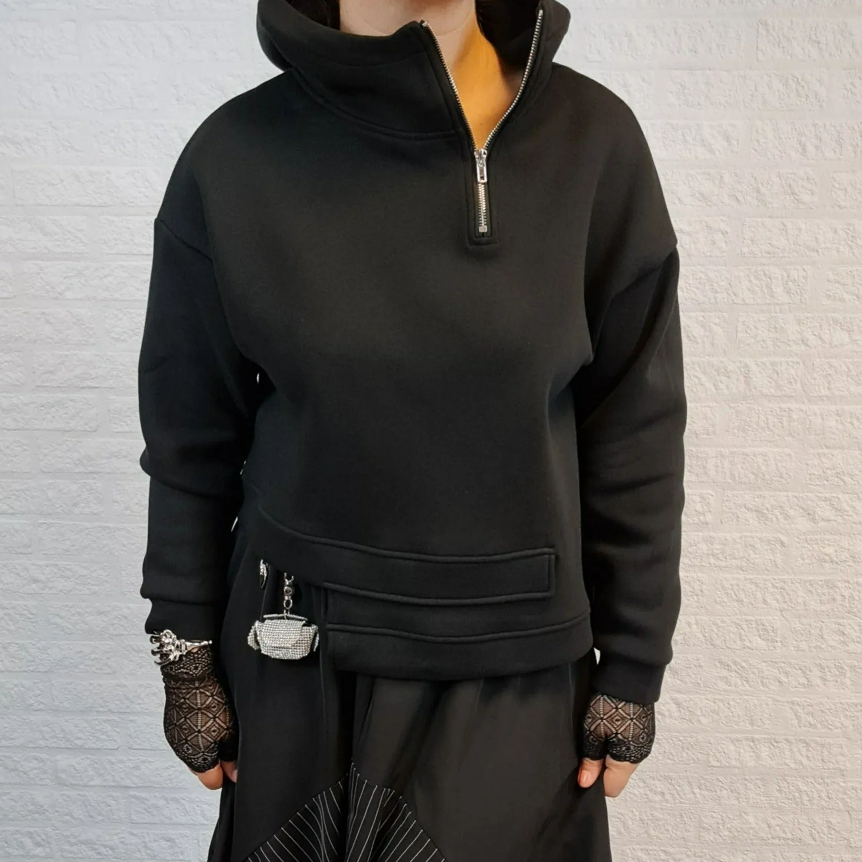 Nerijume Irregular Design Hooded Pullover