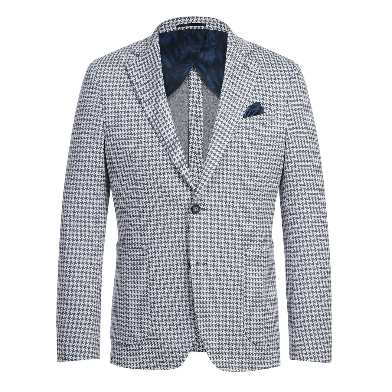 Pellagio Blue Houndstooth Men's Half Canvas Blazer PS23-5