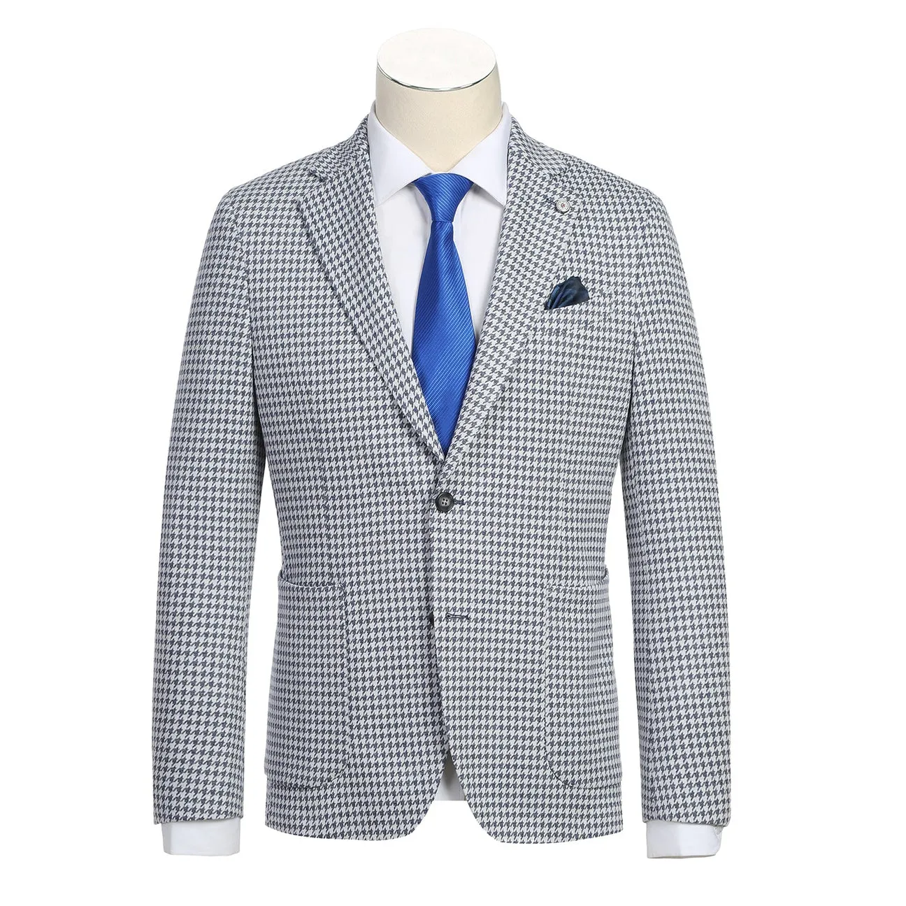 Pellagio Blue Houndstooth Men's Half Canvas Blazer PS23-5